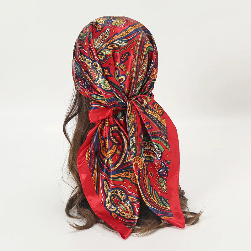 Satin Square Scarf Women  Elegant 2025 Print Silk Neckerchief Shawl Wraps Headband Handle Hair Accessories Bandana
