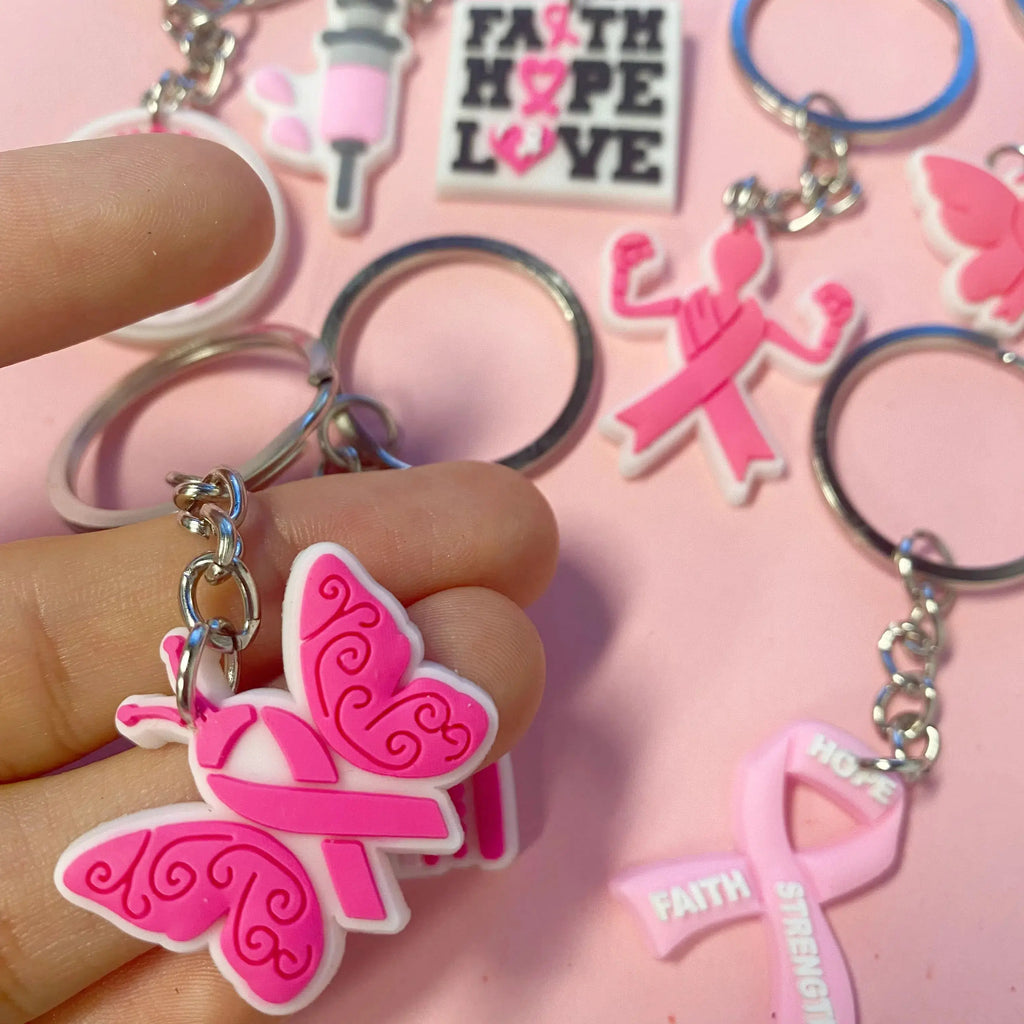 10 Sets Breast Cancer Awareness Keychains, Inspirational Gifts for Cancer Survivors and Fighters