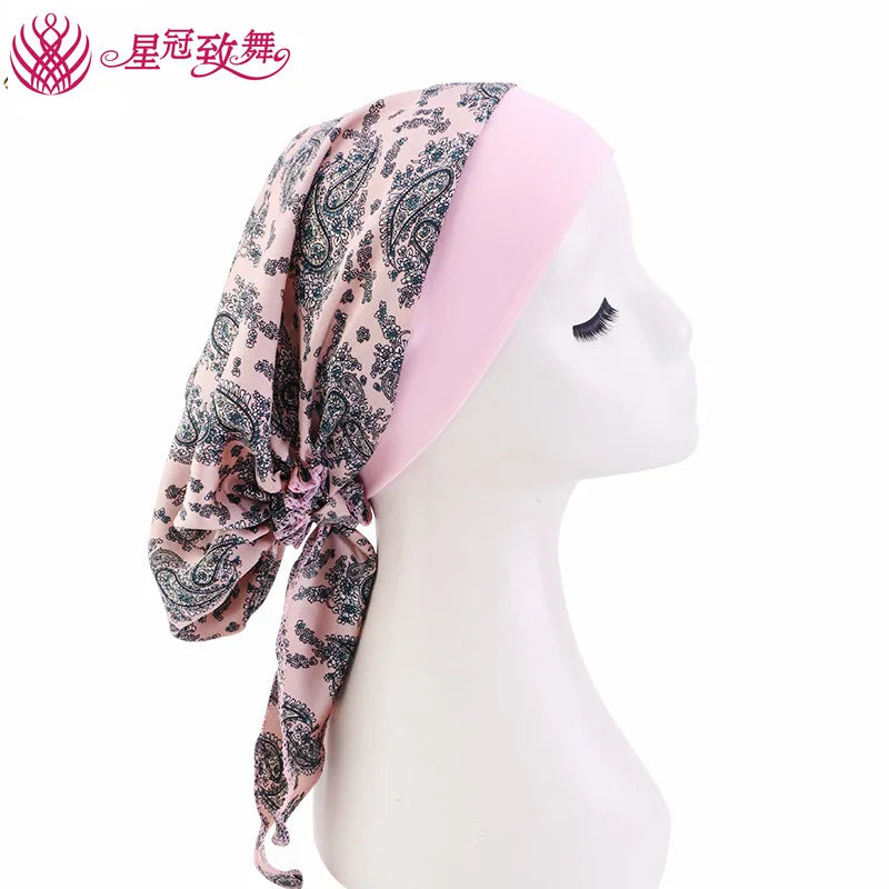 Elastic Wide-Band Boho Print Head Scarf, Sleep Cap & Hair Wrap for Women
