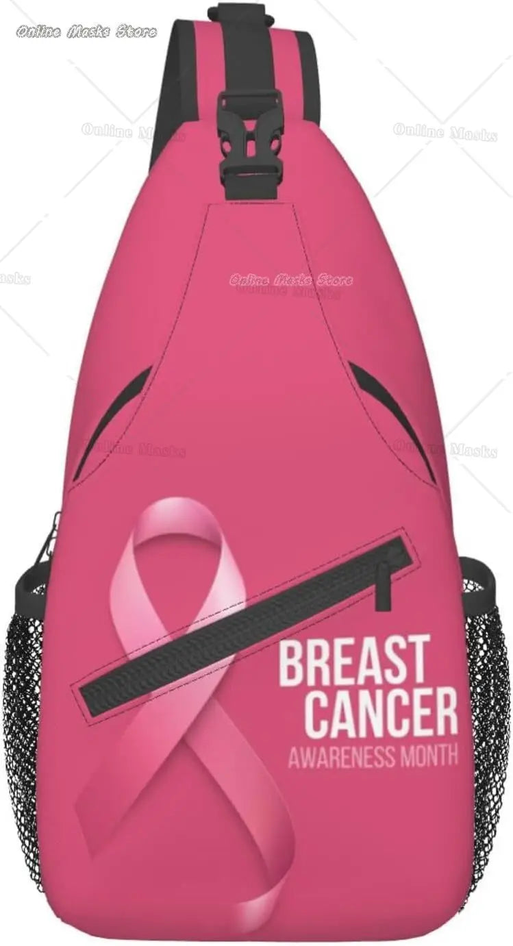 Breast Cancer Pink Awareness Ribbon Sling Bag for Women Girls Shoulder Backpack Chest Bags Crossbody Daypack for Hiking Camping