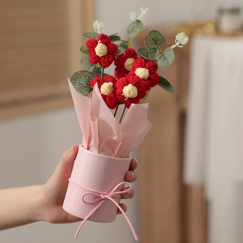 1/2Pcs SEND FOREVER FLOWERS,Exquisite Handmade Crocheted Bouquet Home Decoration