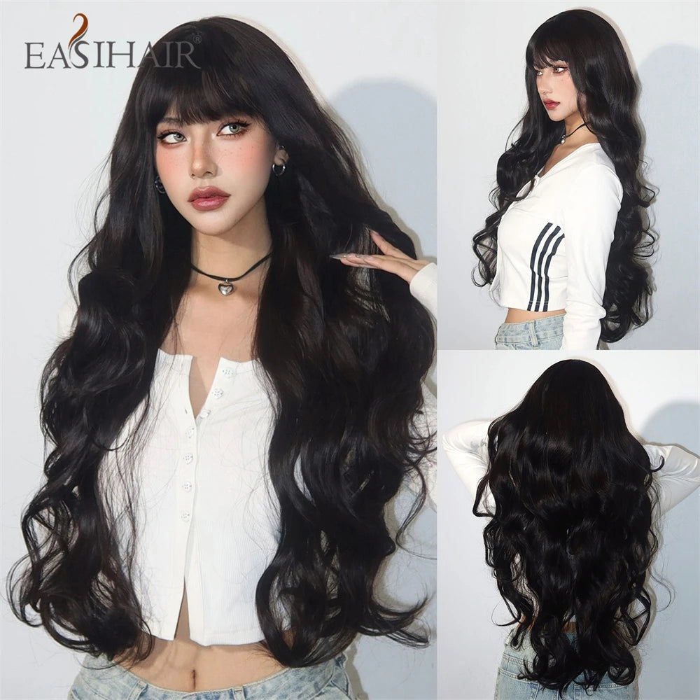 EASIHAIR Sandy Blonde Golden Wavy Synthetic Wigs with Long Hair Wigs for Women Natural Heat Resistant