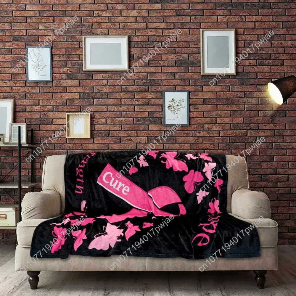 Pink Ribbon (Black) Breast Cancer Support Super Soft Throw Blanket Throw Blanket for Bedroom Living Room Spring Custom blankets