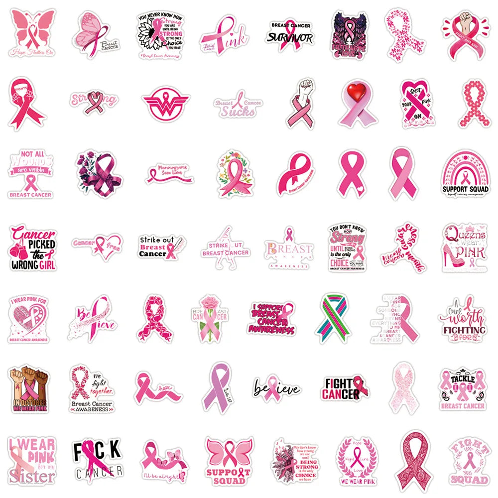 10/55/110PCS Breast Cancer Prevent Stickers Funny Graffiti Sticke DIY Cartoon Decals Scrapbook Luggage Laptop Phone Guitar Bike