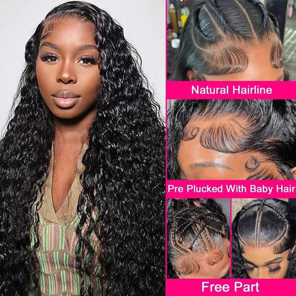 Nexora Curly Wig 1b Black Water Wave 360 human hair full lace Deep Wave Invisible Strap Glueless Lace Wigs