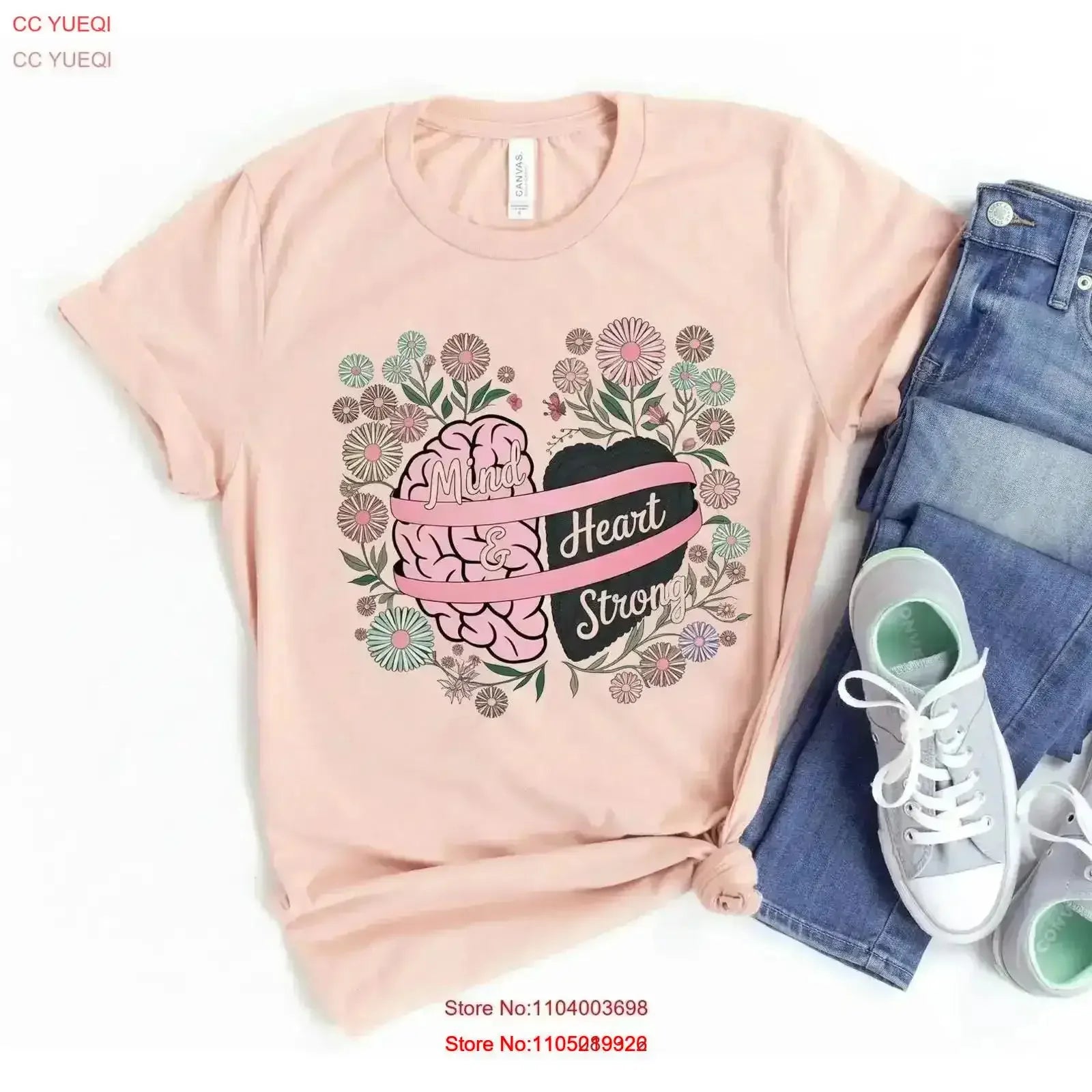 Mind Heart Strong Floral T Shirt Mental Health and Cancer SupporT for Women Strength Resilience Awareness vintage Washed