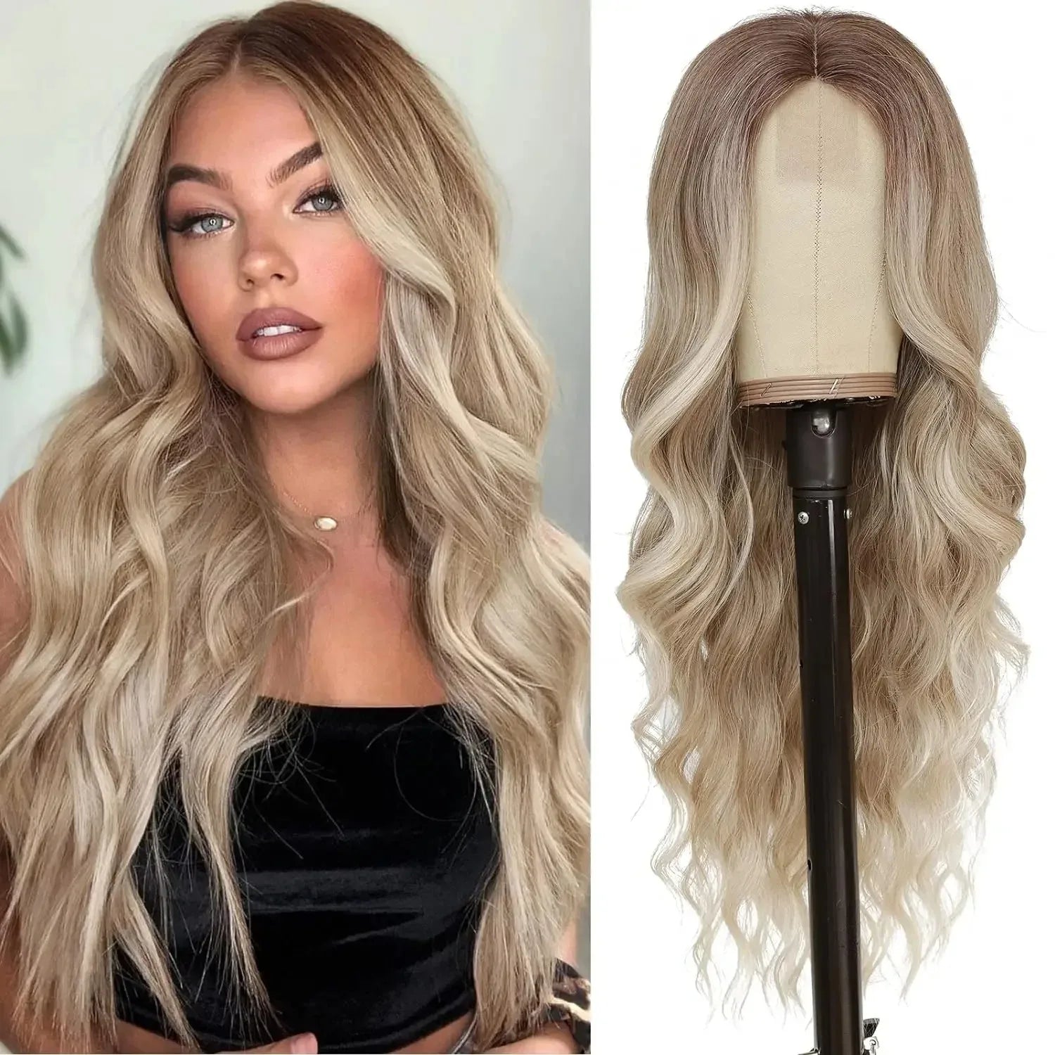 Blonde Women's Wigs Ombre Blonde Curly Wig Wig Ladies Synthetic