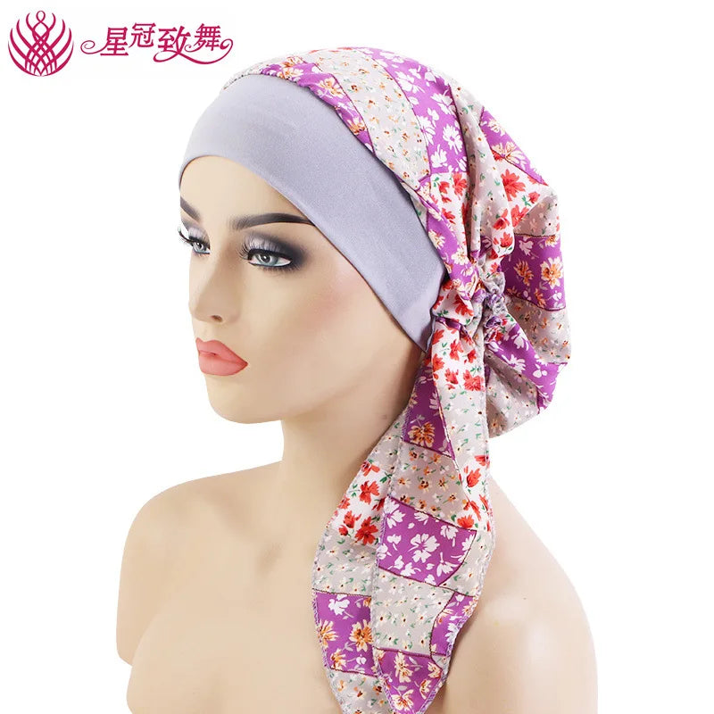 Elastic Wide-Band Boho Print Head Scarf, Sleep Cap & Hair Wrap for Women