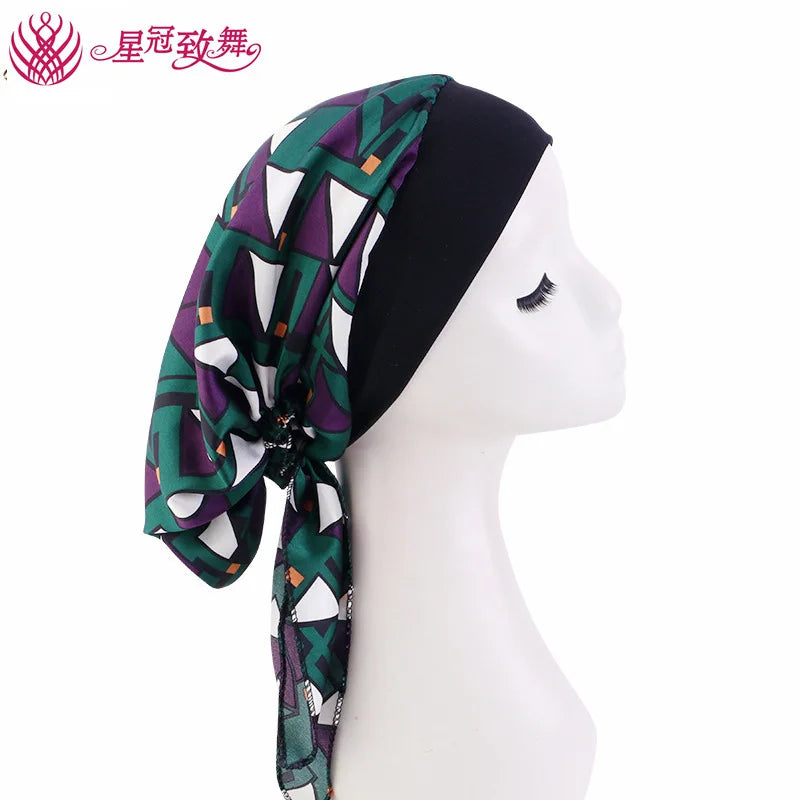 Elastic Wide-Band Boho Print Head Scarf, Sleep Cap & Hair Wrap for Women
