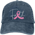 Faith Breast Cancer Awareness Ribbon Denim Washed Baseball Cap Casual Adjustable Adult Hat