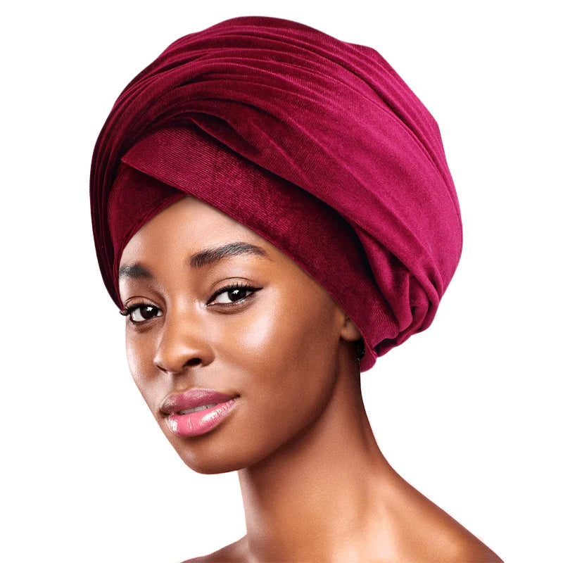New Women Pleated Velvet  Elegant Head Wrap Extra Long Tube, Headwrap Scarf Tie for Chemo