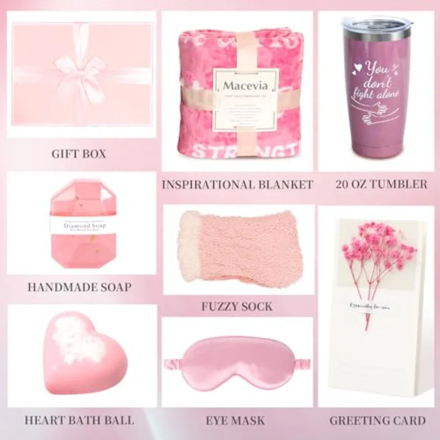CANCER GIFT SET-Breast Cancer Care Package Gift Box for Women - Get Well Soon Gifts Basket Inspirational with Breast Cancer Blanket Throw Tumbl