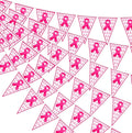 100FT Pink Ribbon Banner-60 PCS Breast Cancer Awareness Pennant Flags to Celebrate someone,  Pre-assembled Decor for Outdoor Indoor Party Wall