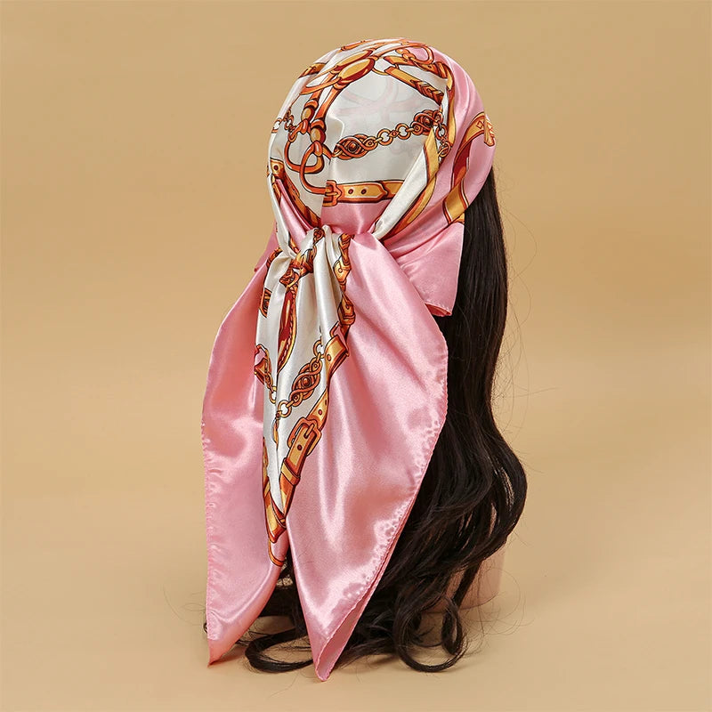 Satin Square Scarf Women  Elegant 2025 Print Silk Neckerchief Shawl Wraps Headband Handle Hair Accessories Bandana