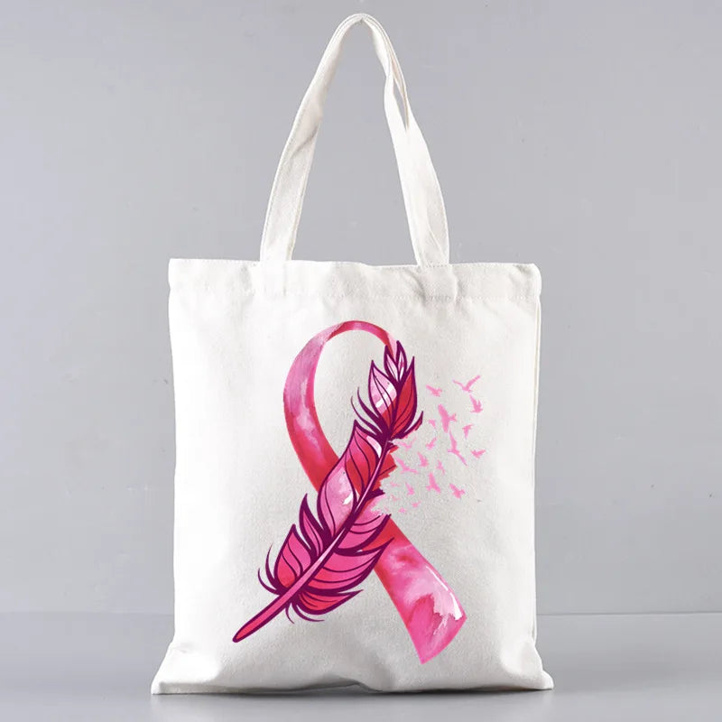 October Pink Breast Cancer Awareness Pattern Bag Set, Lightweight Large Capacity Tote Bag, Party Gift Handbag for Girls