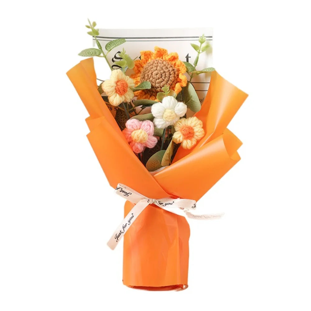 Handmade Eternal Flower Sunflower Daisy Bouquet Artificial Flower Crochet Bouquet Anniversary Mothers Day Valentine's Day Gift