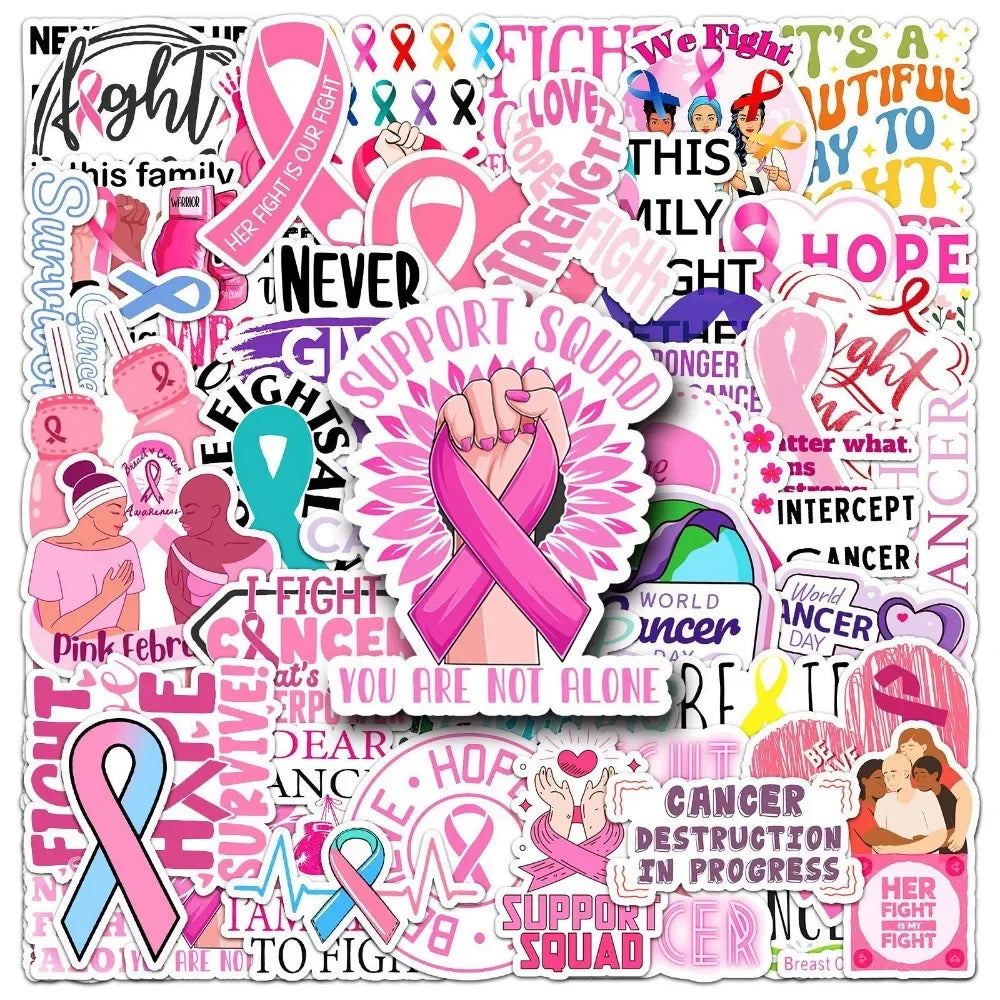 Assorted Breast Cancer Awareness Sticker DIY Phone Case Suitcase Notebook Women Power Pink Ribbon Stickers Kids Toy Wholesale