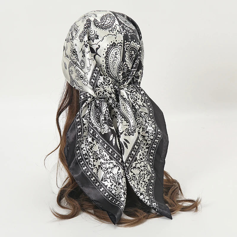 Satin Square Scarf Women  Elegant 2025 Print Silk Neckerchief Shawl Wraps Headband Handle Hair Accessories Bandana