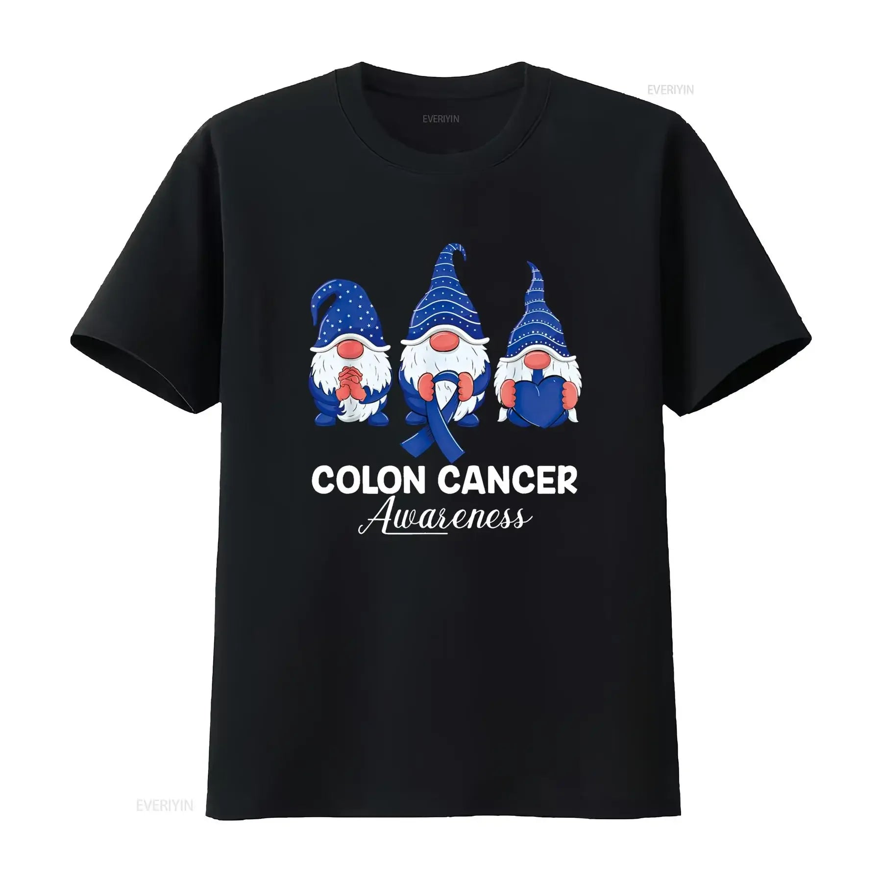 Colon Cancer Support gnomes with ribbon; Colorectal Awareness T Shirt vintage Washed Stretched graphic Top For Everyday Wear