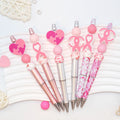 6PCS New Pink Ribbon Love Breast Cancer Awareness Theme Beaded Ballpoint Pen And Silicone Bead Set, Office &School Supply