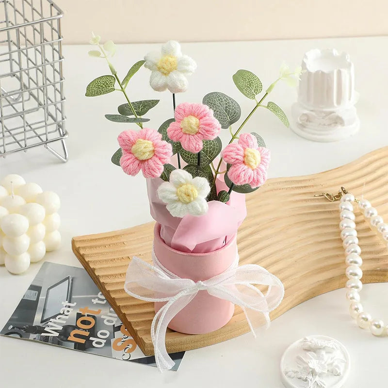 1/2Pcs SEND FOREVER FLOWERS,Exquisite Handmade Crocheted Bouquet Home Decoration