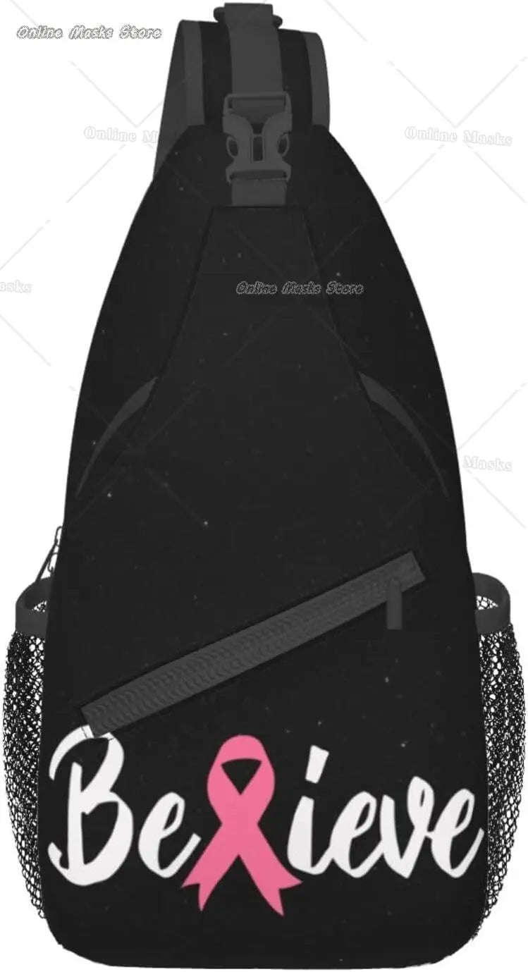 Breast Cancer Pink Awareness Ribbon Sling Bag for Women Girls Shoulder Backpack Chest Bags Crossbody Daypack for Hiking Camping