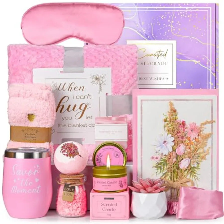CANCER GIFT SET- 11pcs Get Well Soon Gifts Basket Rose Relaxing Care Package After Surgery Luxury Cancer Care Set Uni