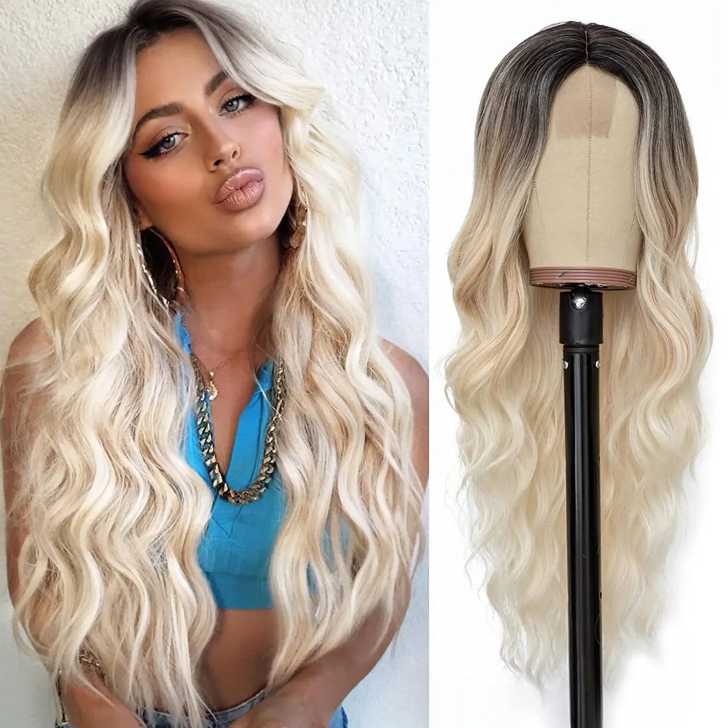Blonde Women's Wigs Ombre Blonde Curly Wig Wig Ladies Synthetic
