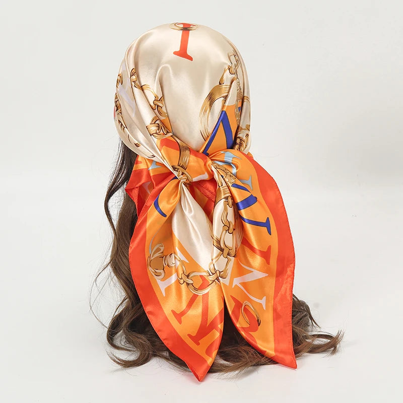 Satin Square Scarf Women  Elegant 2025 Print Silk Neckerchief Shawl Wraps Headband Handle Hair Accessories Bandana