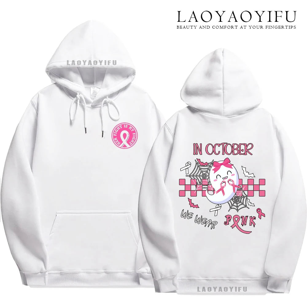 Pink Ribbon Breast Cancer Awareness Hoodie Unisex Cancer Survivor Support Thermal Lined Streetwear Anime Hoodie Autumn Tops