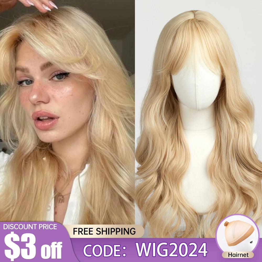 EASIHAIR Sandy Blonde Golden Wavy Synthetic Wigs with Long Hair Wigs for Women Natural Heat Resistant