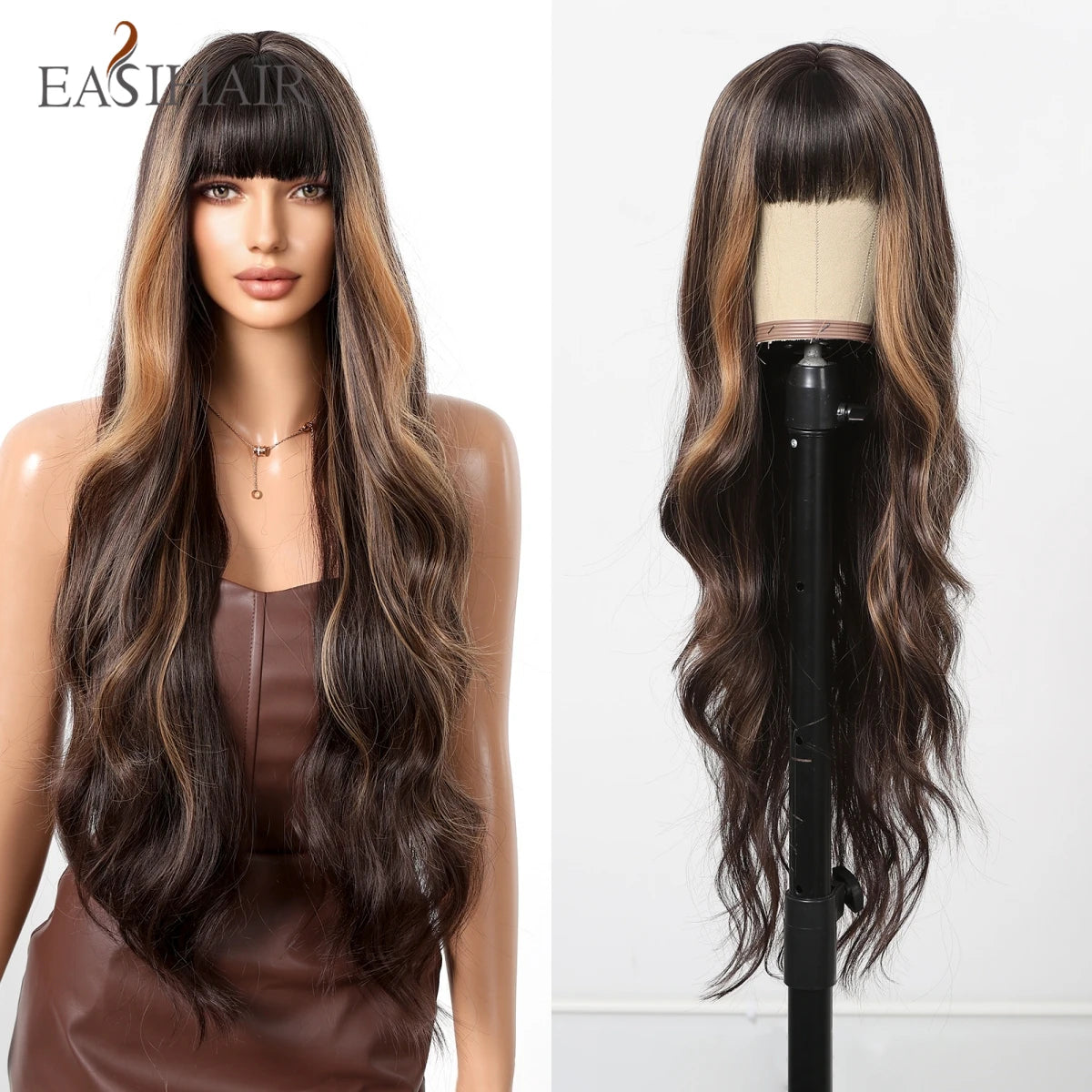 EASIHAIR Sandy Blonde Golden Wavy Synthetic Wigs with Long Hair Wigs for Women Natural Heat Resistant