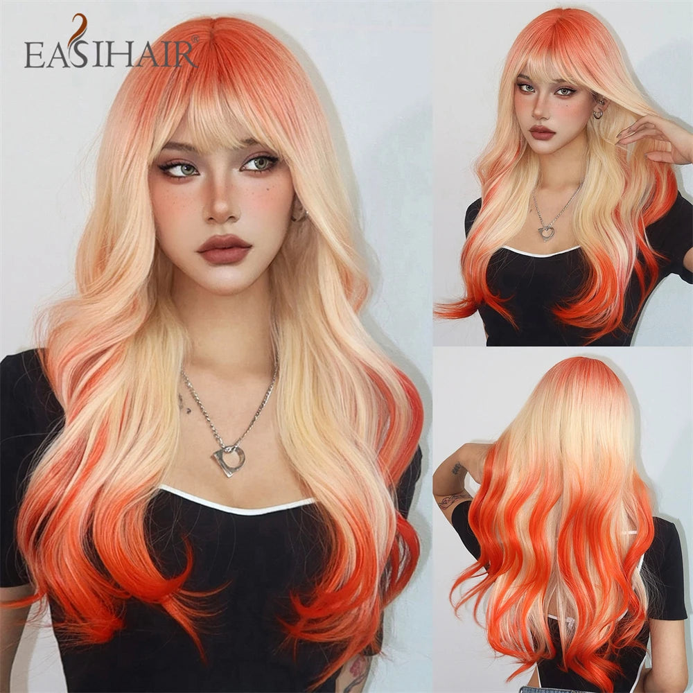 EASIHAIR Sandy Blonde Golden Wavy Synthetic Wigs with Long Hair Wigs for Women Natural Heat Resistant