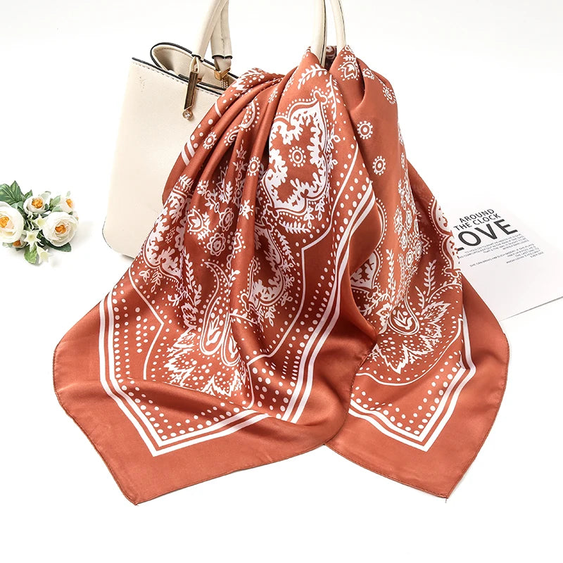 70*70cm Silk Neck Scarf Women Luxury Square Scarf, Headband Shawls Brand Wraps Neckerchief Hair Bandana