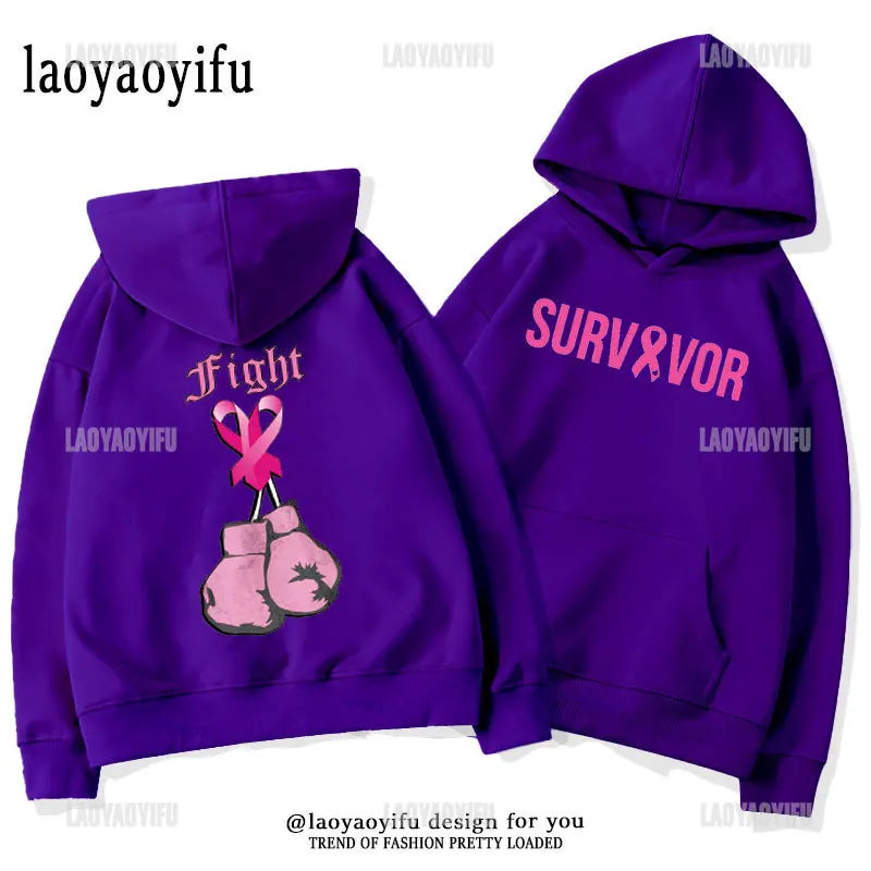 Breast Cancer Awareness Motivational Fighter Graphic Pullover BREAST CANCER AWARENESS Pink Ribbon Tree Woman Hoodies