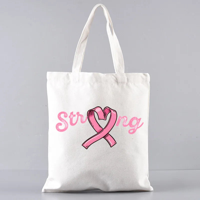 October Pink Breast Cancer Awareness Pattern Bag Set, Lightweight Large Capacity Tote Bag, Party Gift Handbag for Girls