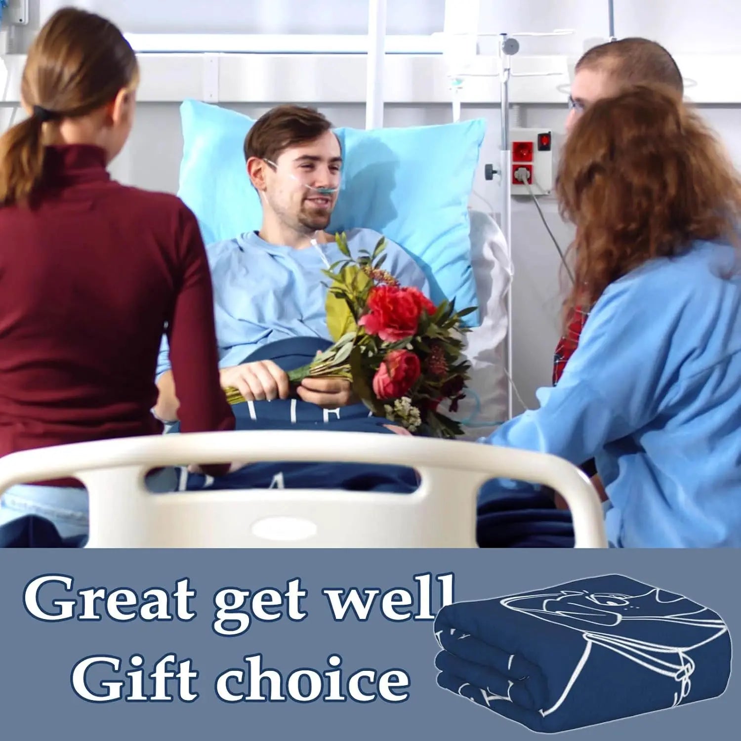Get Well Gifts for Women/Men Blanket Blue, Get Well Soon/Feel Better/Surgery Recovery/Cheer Up Gifts for Women, at cone