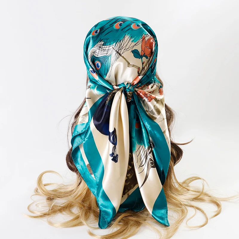 Satin Square Scarf Women  Elegant 2025 Print Silk Neckerchief Shawl Wraps Headband Handle Hair Accessories Bandana