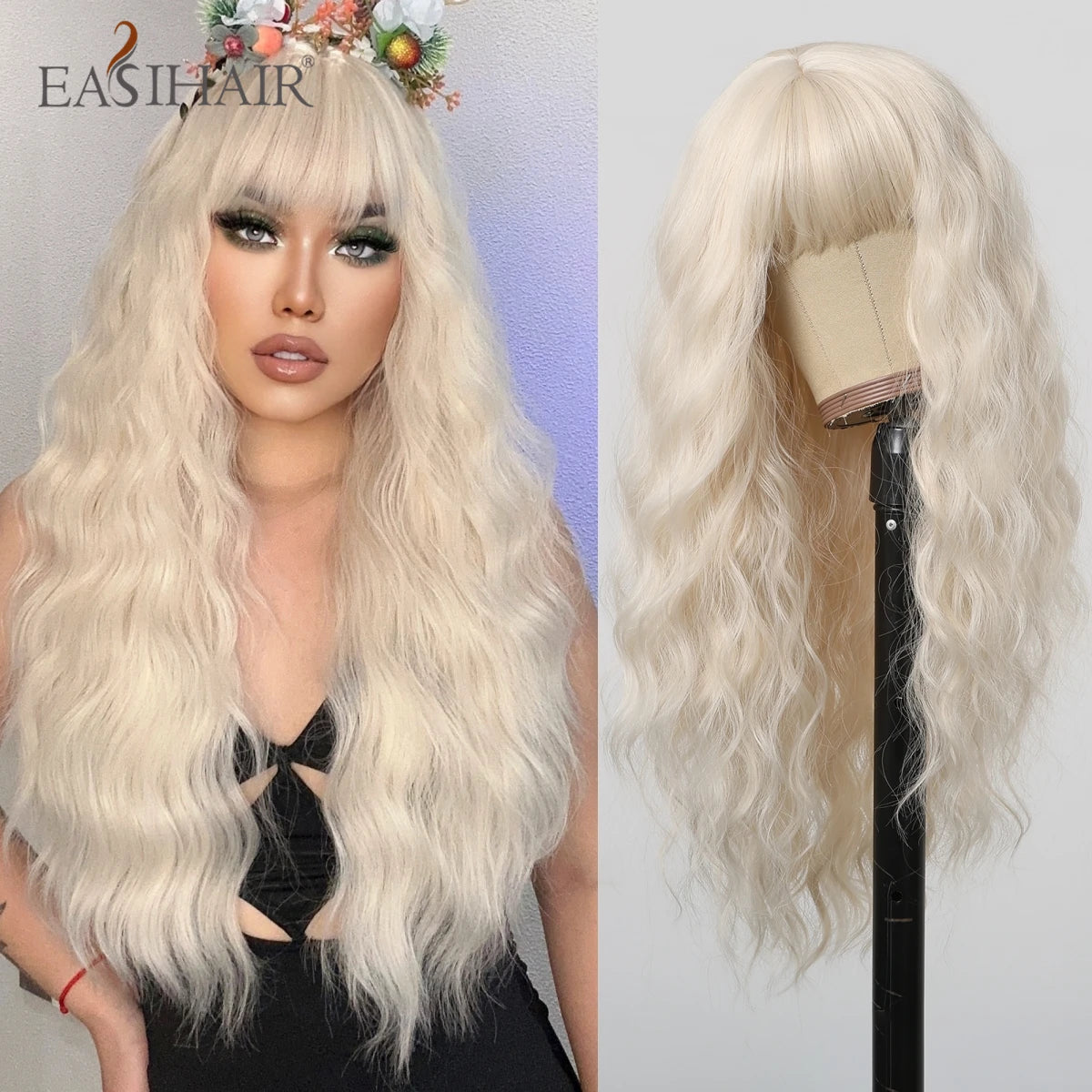 EASIHAIR Sandy Blonde Golden Wavy Synthetic Wigs with Long Hair Wigs for Women Natural Heat Resistant