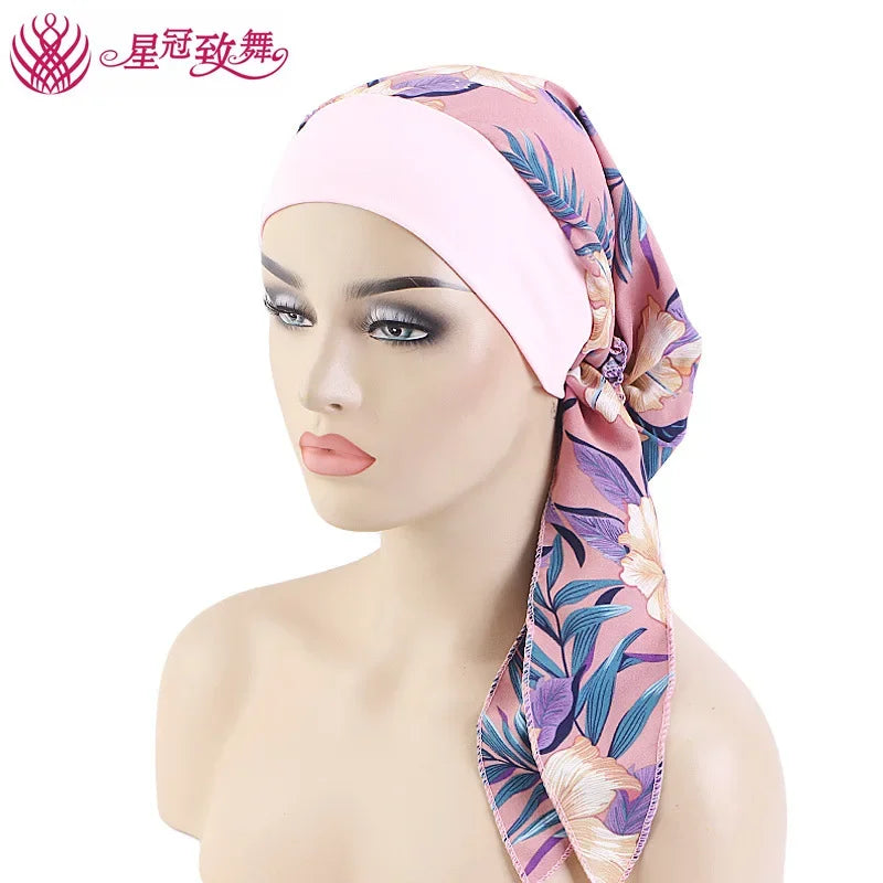 Elastic Wide-Band Boho Print Head Scarf, Sleep Cap & Hair Wrap for Women