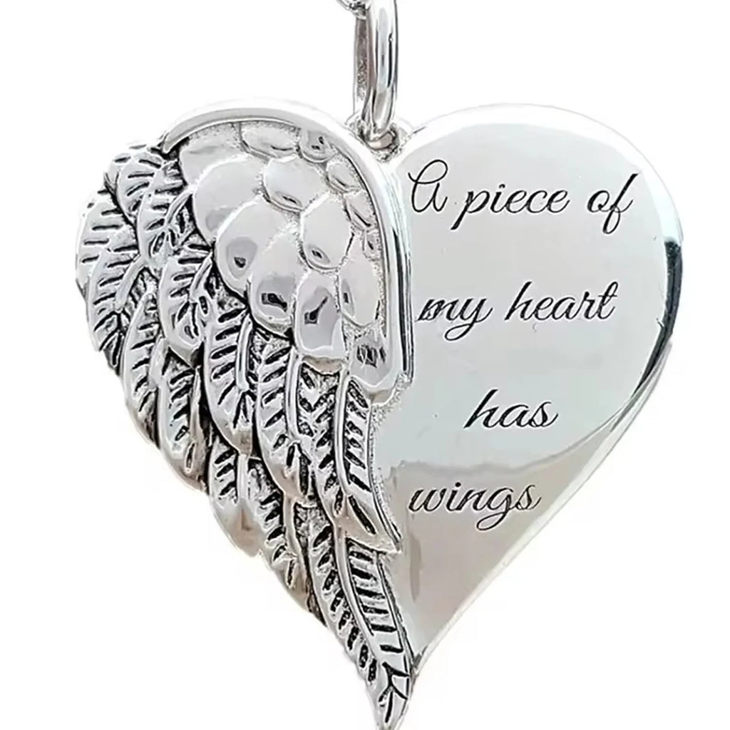 A Piece of My Heart Has Wings Pendant European American Angel Wings Engraved Necklace Jewelry Necklace for Women