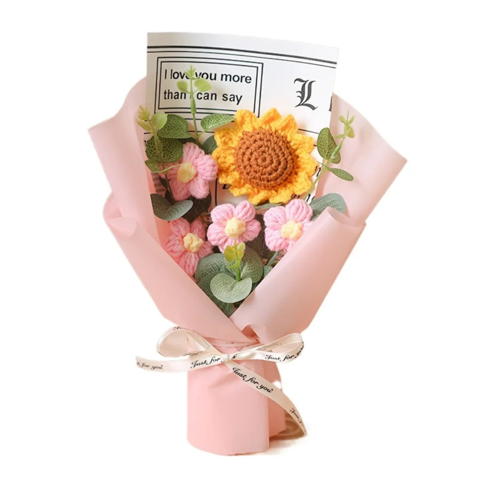 Handmade Eternal Flower Sunflower Daisy Bouquet Artificial Flower Crochet Bouquet Anniversary Mothers Day Valentine's Day Gift