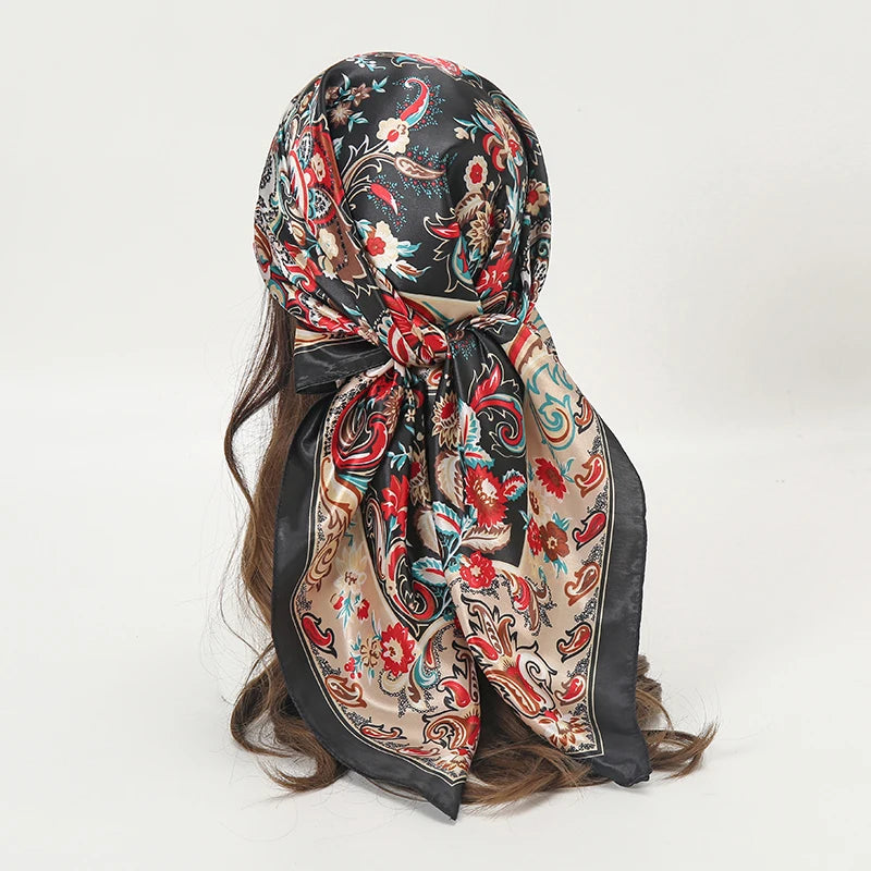 Satin Square Scarf Women  Elegant 2025 Print Silk Neckerchief Shawl Wraps Headband Handle Hair Accessories Bandana