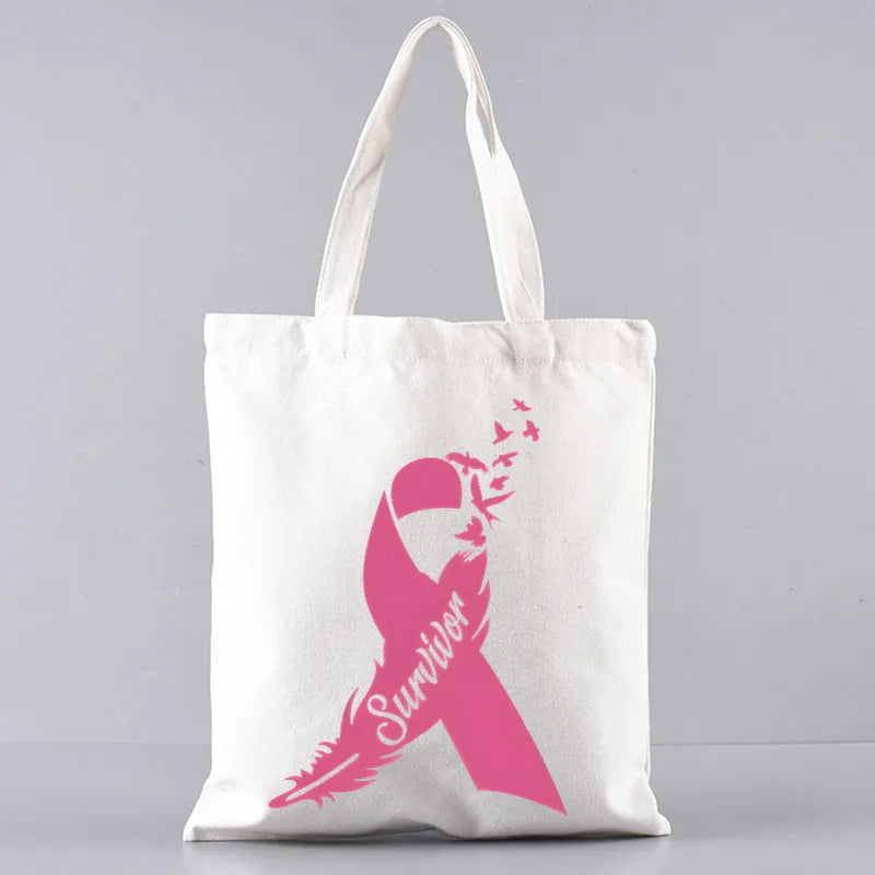 October Pink Breast Cancer Awareness Pattern Bag Set, Lightweight Large Capacity Tote Bag, Party Gift Handbag for Girls
