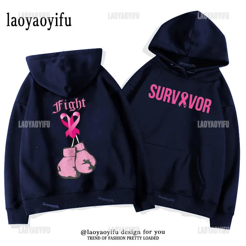 Breast Cancer Awareness Motivational Fighter Graphic Pullover BREAST CANCER AWARENESS Pink Ribbon Tree Woman Hoodies