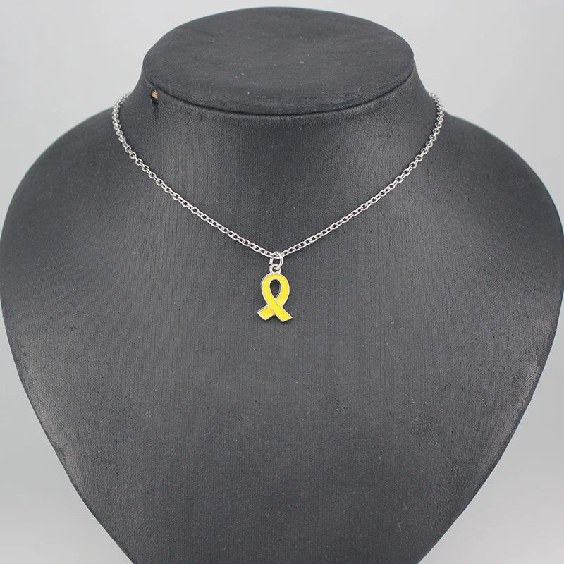 Stainless Steel Chain with Simple Pendant Necklace Breast Cancer Awareness Jewelry Yellow Ribbon Pink Ribbon Necklaces
