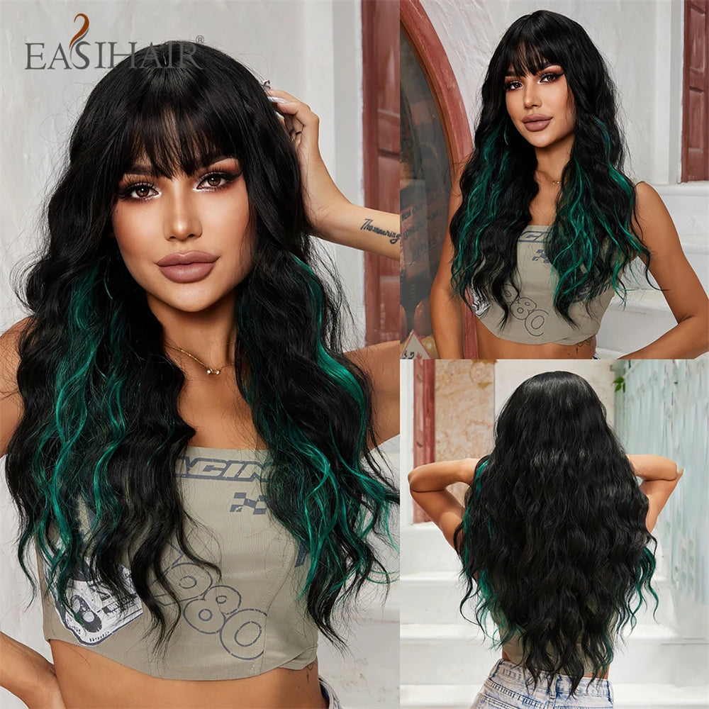 EASIHAIR Sandy Blonde Golden Wavy Synthetic Wigs with Long Hair Wigs for Women Natural Heat Resistant