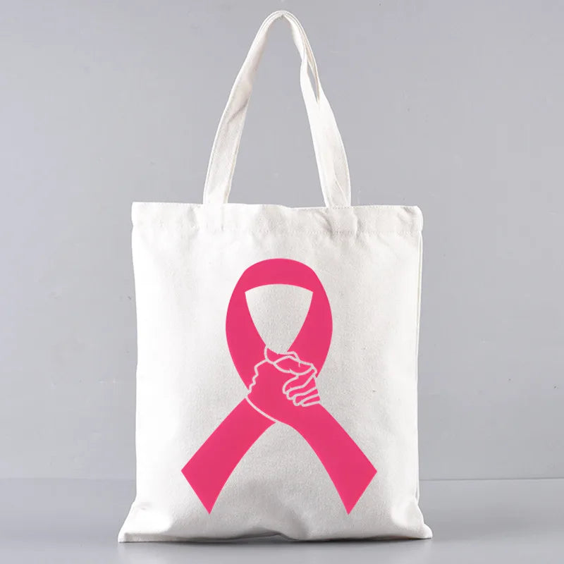 October Pink Breast Cancer Awareness Pattern Bag Set, Lightweight Large Capacity Tote Bag, Party Gift Handbag for Girls