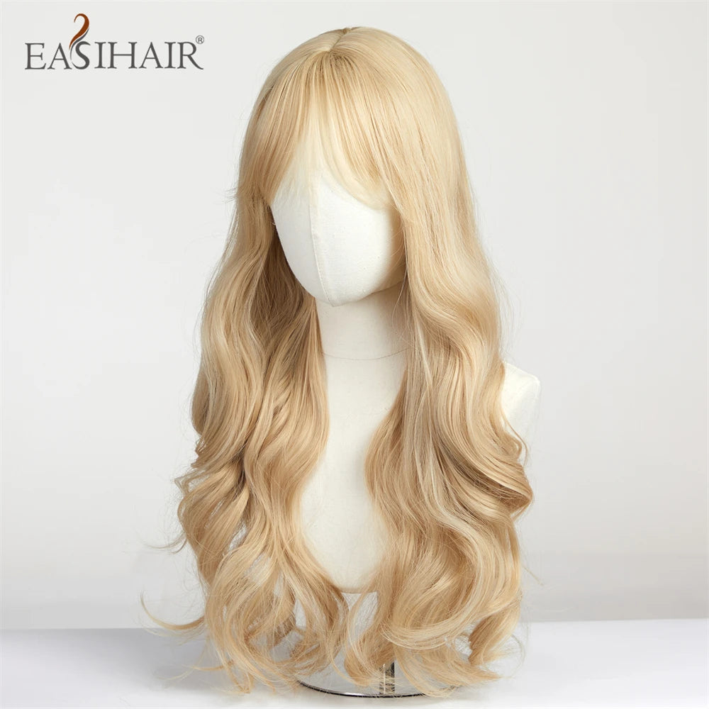 EASIHAIR Sandy Blonde Golden Wavy Synthetic Wigs with Long Hair Wigs for Women Natural Heat Resistant