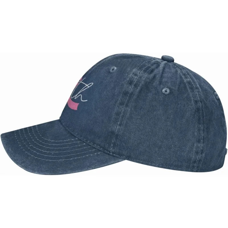 Faith Breast Cancer Awareness Ribbon Denim Washed Baseball Cap Casual Adjustable Adult Hat